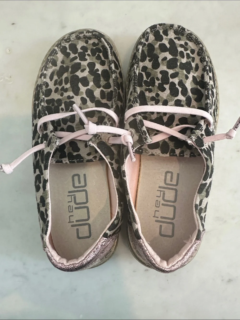 Hey Dude Kids Leopard Print Slip-On Moccasins with Pink Trim